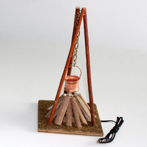 Krippenzubehör 3-beinige Feuerstelle mit Beleuchtung und Kupferkessel16cm Hirtenfeuer Lagerfeuer – Bild 5