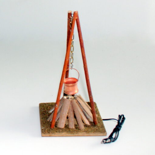 Krippenzubehör 3-beinige Feuerstelle mit Beleuchtung und Kupferkessel16cm Hirtenfeuer Lagerfeuer – Bild 3