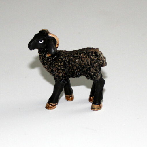 Krippenfiguren schwarzer Widder, stehend, Schaf, Schafbock, Bock, Tierfigur, Krippenzubehör, Krippendeko, Mini-Garten