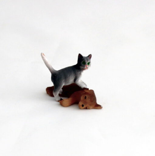 Krippenzubehör Krippenfiguren Katze mit Hund Polystone Wichtel Mini-Garten Puppenstube Handarbeit Krippendekoration – Bild 3