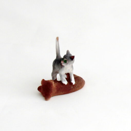 Krippenzubehör Krippenfiguren Katze mit Hund Polystone Wichtel Mini-Garten Puppenstube Handarbeit Krippendekoration – Bild 2