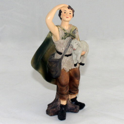 Krippenzubehör Krippenfigur Hirte mit Schaf und Tasche Ausschau haltend Schäfer 14 cm Zusatzfigur Ersatzfigur Einzelfigur – Bild 2