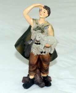 Krippenzubehör Krippenfigur Hirte mit Schaf und Tasche Ausschau haltend Schäfer 14 cm Zusatzfigur Ersatzfigur Einzelfigur