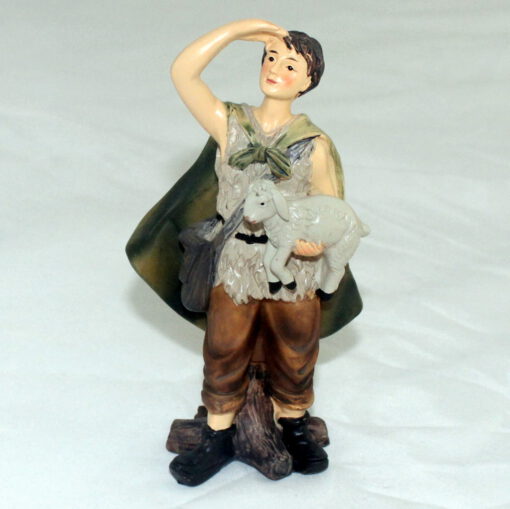 Krippenzubehör Krippenfigur Hirte mit Schaf und Tasche Ausschau haltend Schäfer 14 cm Zusatzfigur Ersatzfigur Einzelfigur