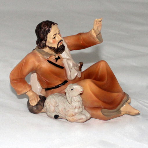 Krippenzubehör Krippenfigur sitzender Hirte mit Schaf Schäfer Zusatzfigur Einzelfigur Ersatzfigur 15 cm