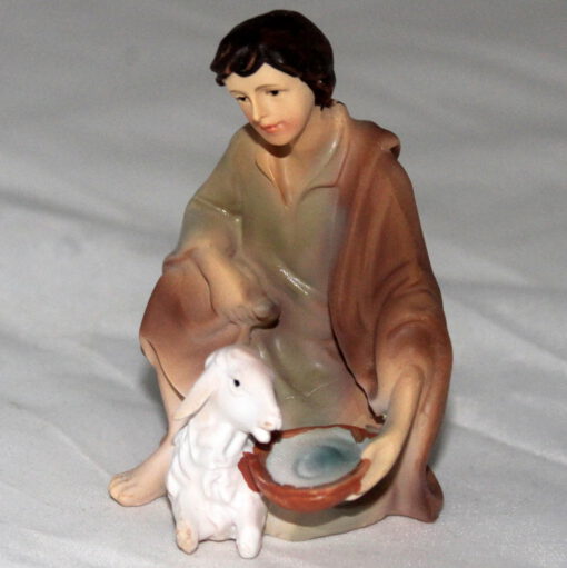 Krippenzubehör Krippenfigur Hirte mit Schaf und Wasserschale Schäfer Zusatzfigur Ersatzfigur