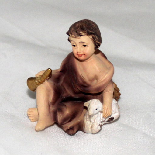 Krippenzubehör Krippenfigur Hirte Kind mit Schaf und Horn Schäfer sitzend Zusatzfigur Ersatzfigur – Bild 3