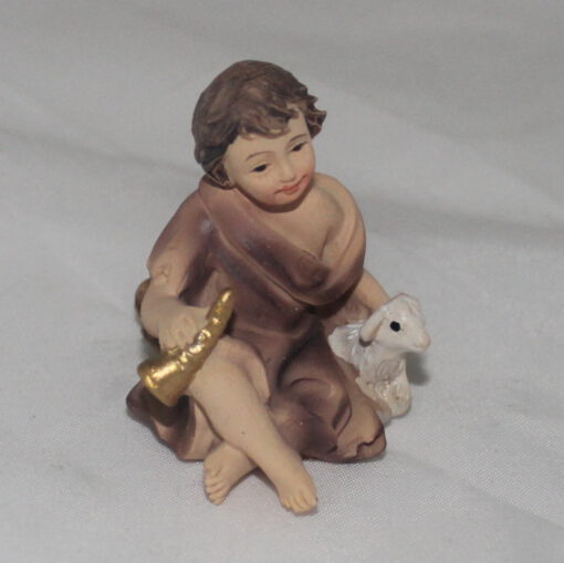 Krippenzubehör Krippenfigur Hirte Kind mit Schaf und Horn Schäfer sitzend Zusatzfigur Ersatzfigur – Bild 2